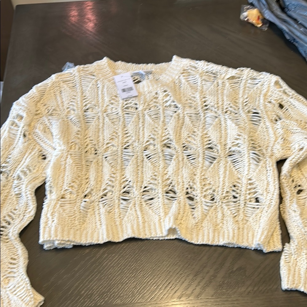 Cream Cable-Knit Crew Neck Sweater